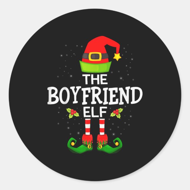 Pegatina Redonda The Boyfriend Elf Christmas Family Matching Pajama (Anverso)