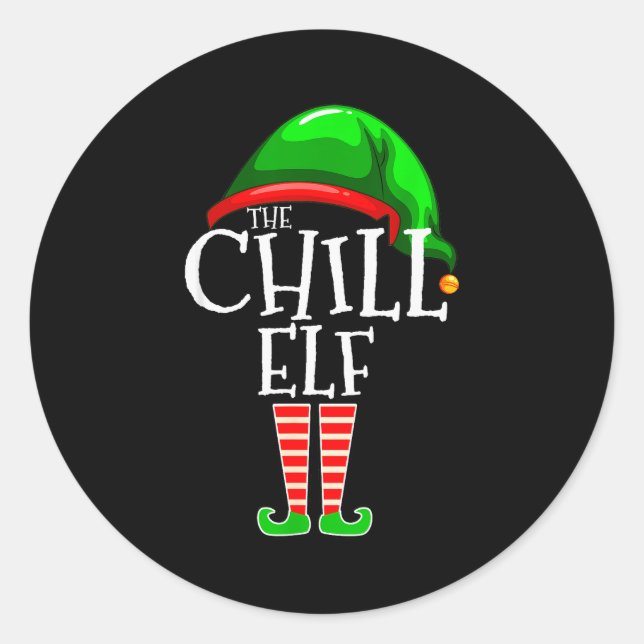 Pegatina Redonda The Chill Elf Family Matching Group Christmas Gift (Anverso)