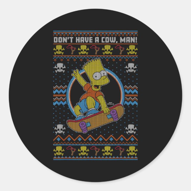 Pegatina Redonda The Christmas Bart Don't Have A Cow Ugly Sweater  (Anverso)