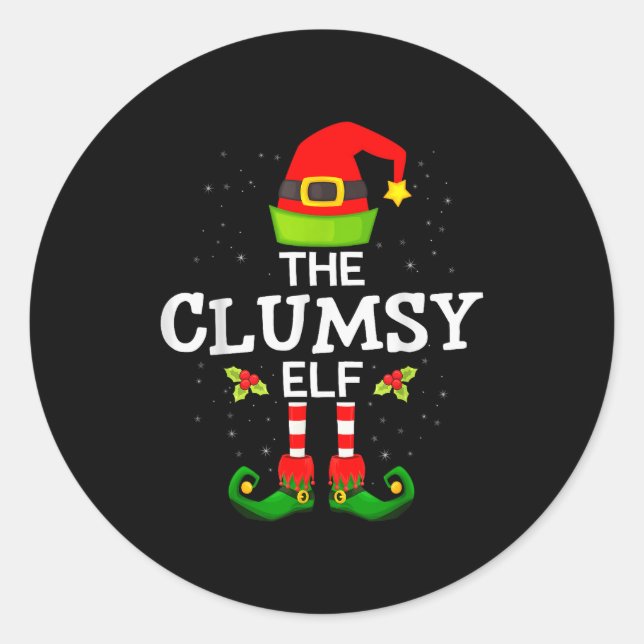 Pegatina Redonda The Clumsy Elf Christmas Family Matching Pajama  (Anverso)