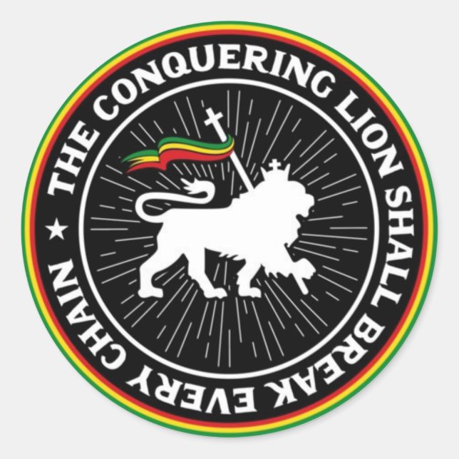 Pegatina Redonda The Conquering Lion Shall Break Every Chain Rasta (Anverso)