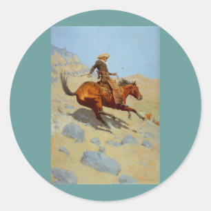 Pegatina Redonda The Cowboy de Frederic Remington (1902)