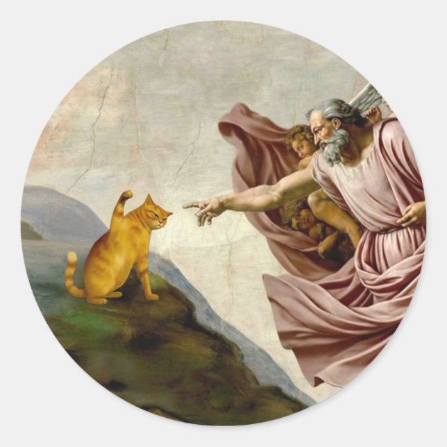 Pegatina Redonda The Creation of Purrfection (Anverso)