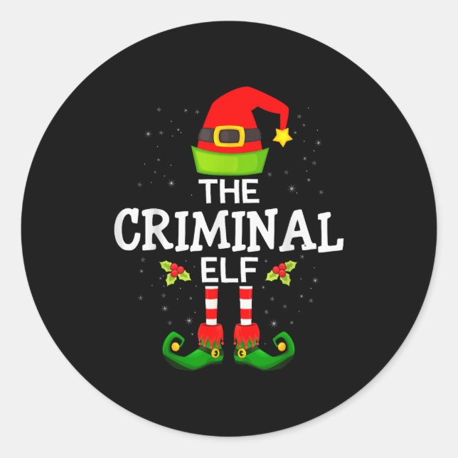 Pegatina Redonda The Criminal Elf Christmas Family Matching Pajama  (Anverso)