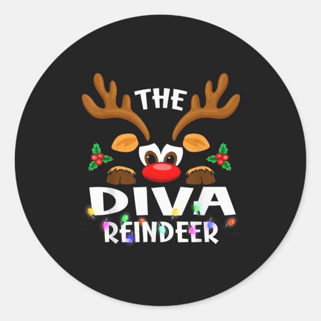 Pegatina Redonda The Diva Reindeer Christmas Men Women  (Anverso)