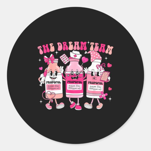 Pegatina Redonda The Dream Team Retro Groovy Nurse Medical Nursing  (Anverso)