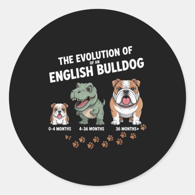 Pegatina Redonda The Evolution Of An English Bulldog Funny  (Anverso)
