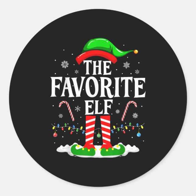 Pegatina Redonda The Favorite Elf Funny Xmas Matching Family Christ (Anverso)