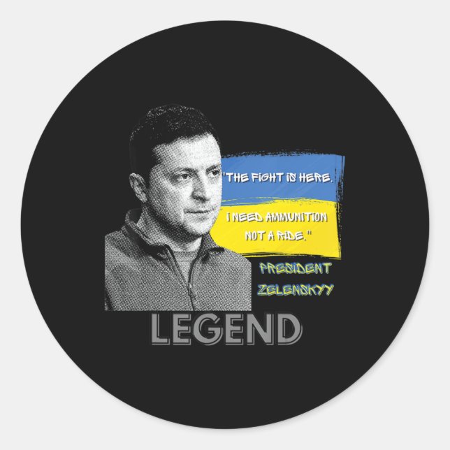 Pegatina Redonda The Fight Is Here Ukraine President Zelensky Legen (Anverso)