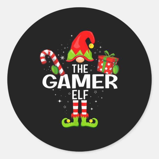 Pegatina Redonda The Gamer Elf Family Christmas Pajama Xmas  (Anverso)