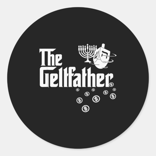 Pegatina Redonda The Geltfather Hanukkah Gelt Dreidel Jewish Dad Me (Anverso)