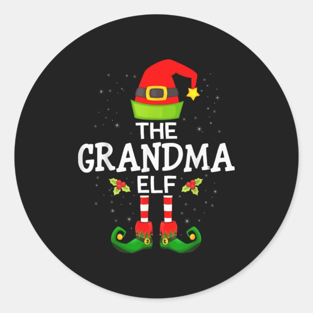 Pegatina Redonda The Grandma Elf Christmas Family Matching Pajama  (Anverso)