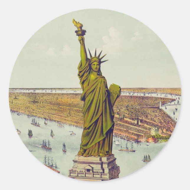 Pegatina Redonda The Great Bartholdi Statue, Statue of Liberty (Anverso)
