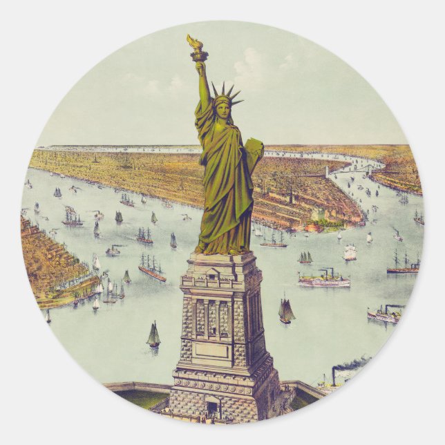 Pegatina Redonda The Great Bartholdi Statue, Statue of Liberty (Anverso)