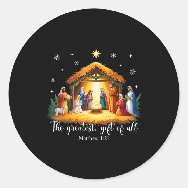 Pegatina Redonda The Greatest Gift For All Christmas Nativity Jesus (Anverso)