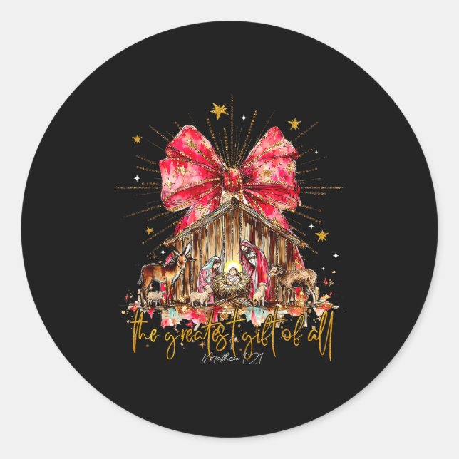 Pegatina Redonda The Greatest Gift For All Christmas Nativity Jesus (Anverso)