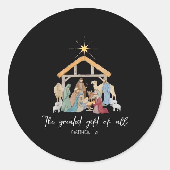 Pegatina Redonda The Greatest Gift For All Christmas Nativity Jesus (Anverso)
