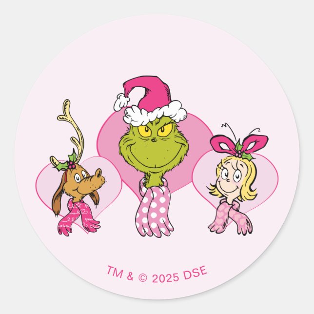 Pegatina Redonda The Grinch Crew in Pink Valentine's Portrait (Anverso)