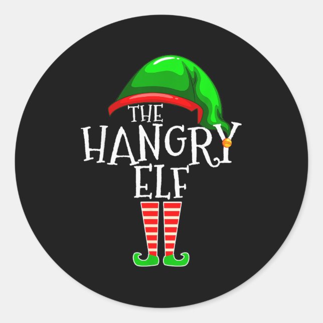 Pegatina Redonda The Hangry Elf Family Matching Group Christmas Fun (Anverso)