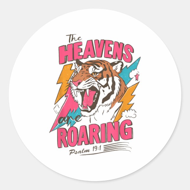 Pegatina Redonda The Heavens Are Roaring Psalm 19_1, Retro Tiger Gr (Anverso)