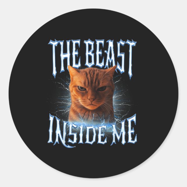 Pegatina Redonda The Inside Me Funny Cat Joke Meme Graphic  (Anverso)