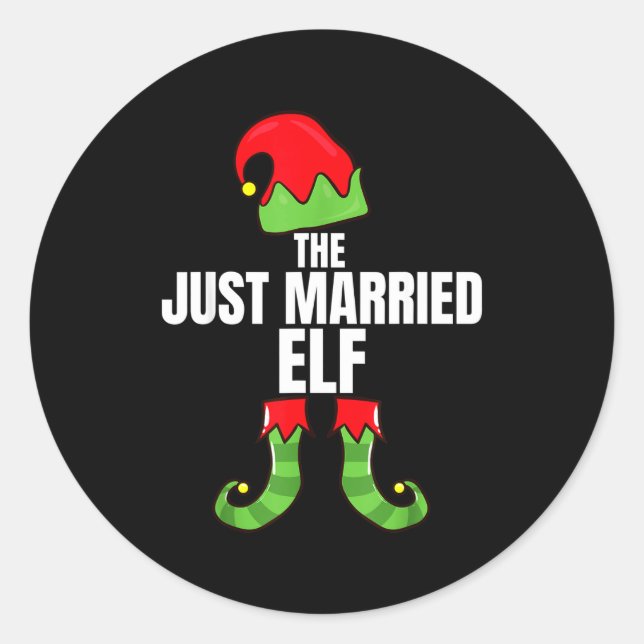 Pegatina Redonda The Just Married Elf Matching Family Christmas Gro (Anverso)