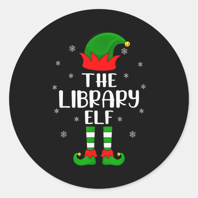 Pegatina Redonda The Library Elf Christmas Party Matching Family Xm (Anverso)