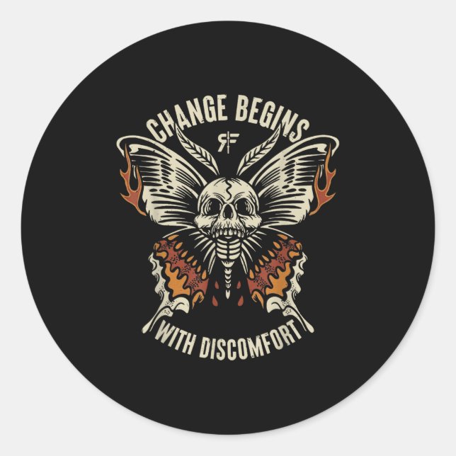 Pegatina Redonda The Marisa Butterfly Skull Change Begin With Disco (Anverso)