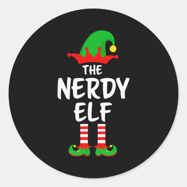 Pegatina Redonda The Nerdy Elf Matching Family Christmas  (Anverso)