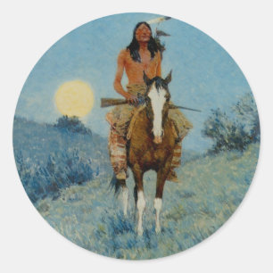 Pegatina Redonda The Outlier 1909 de Frederic Remington