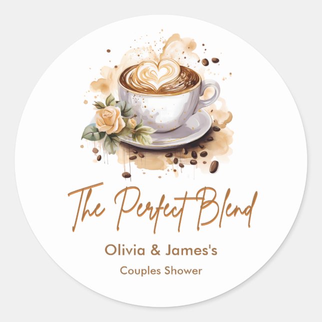 Pegatina Redonda The Perfect Blend Coffee Wedding Couples Shower   (Anverso)
