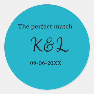 Pegatina Redonda The perfect match couple name letter date blue sim