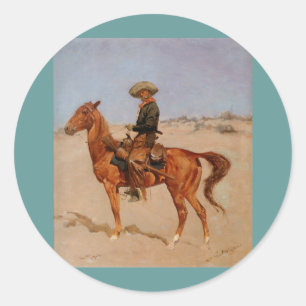 Pegatina Redonda The Puncher de Frederic Remington (1895)