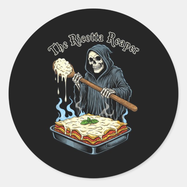 Pegatina Redonda The Ricotta Reaper Funny Italian Halloween Lasagna (Anverso)