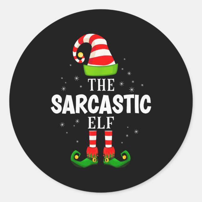 Pegatina Redonda The Sarcastic Elf Christmas Pjs Matching Pajama  (Anverso)