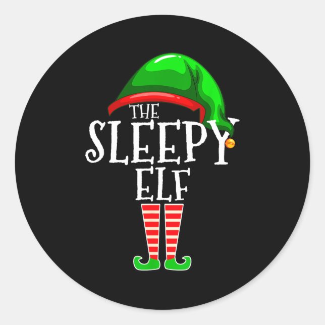 Pegatina Redonda The Sleepy Elf Group Matching Family Christmas Gif (Anverso)