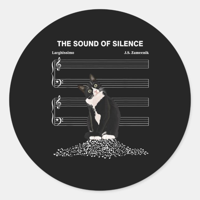 Pegatina Redonda The Sound Of Silence Music And Cats Lover  (Anverso)