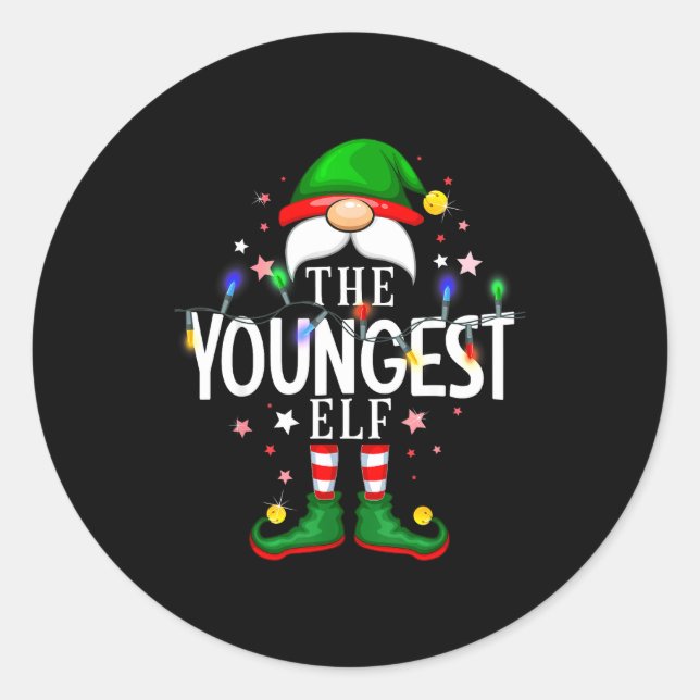 Pegatina Redonda The Youngest Elf Christmas Family Pajama Party  (Anverso)