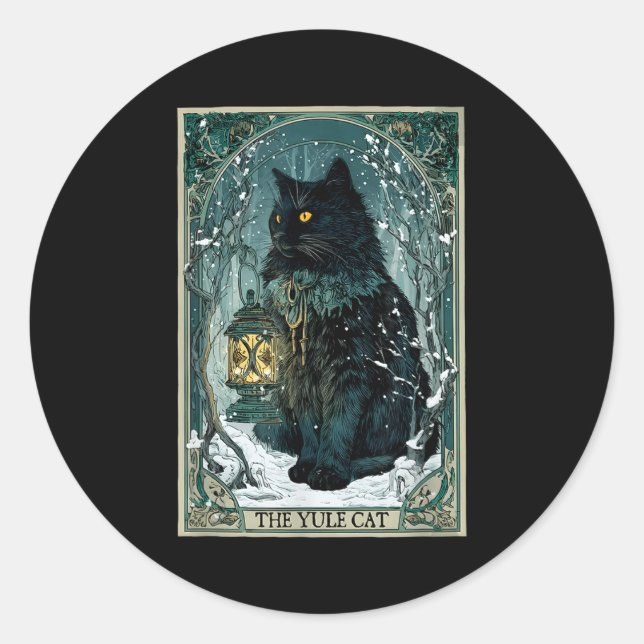 Pegatina Redonda The Yule Cat Tarot Card Icelandic Folklore Christm (Anverso)