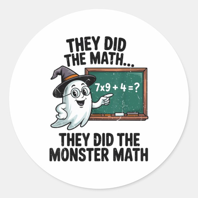 Pegatina Redonda They Did Monster Math Teacher Halloween Costume Ma (Anverso)