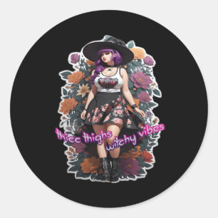 Pegatina Redonda Thicc Thighs Witchy Vibes - Whimsigoth Witch-Core