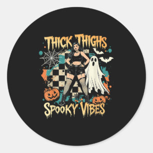 Pegatina Redonda Thick Thighs Soky Vibes Funny Ghost Halloween