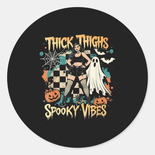 Pegatina Redonda Thick Thighs Soky Vibes Funny Ghost Halloween (Anverso)