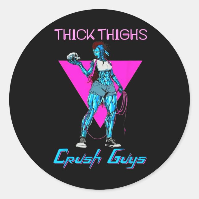 Pegatina Redonda Thiick Thighs Crush Hombres Halterofilia Bodybuild (Anverso)