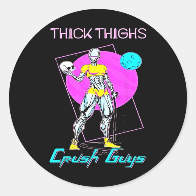 Pegatina Redonda Thiick Thighs Crush Hombres Halterofilia Bodybuild (Anverso)