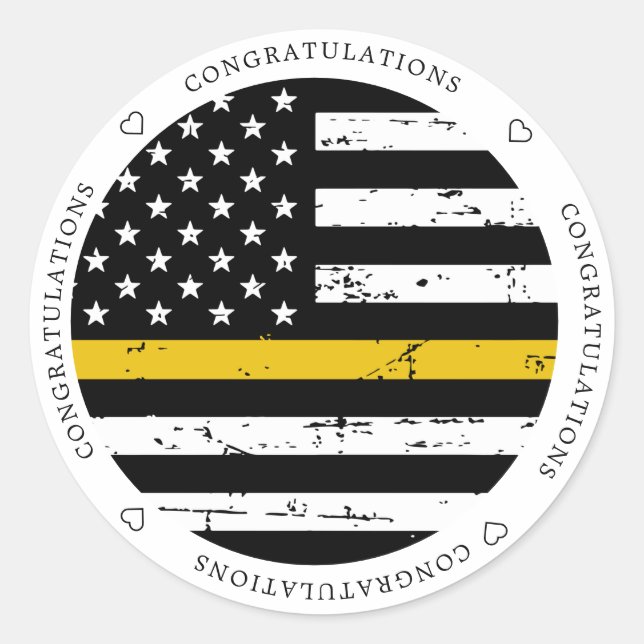 Pegatina Redonda Thin Gold Line Flag 911 Dispatcher Felicitaciones (Anverso)