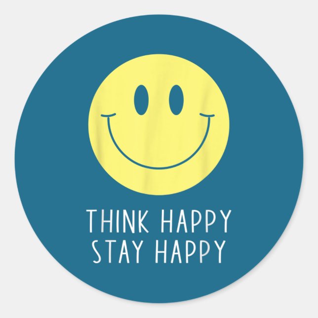 Pegatina Redonda Think Happy Stay Happy Motivation Quote Yellow Smi (Anverso)
