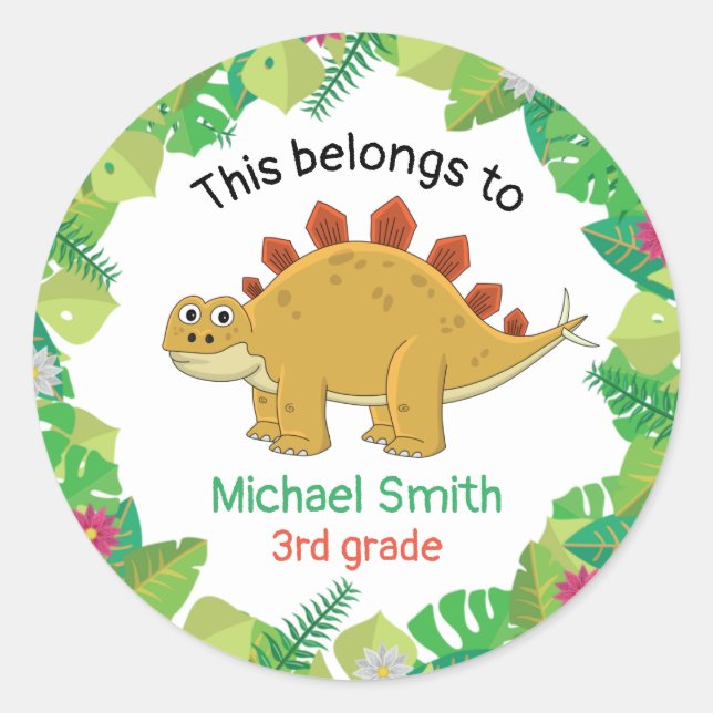 Pegatina Redonda This belong to stegosaurus 3rd grade school (Anverso)