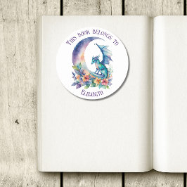 Pegatina Redonda This Book Belongs to Personalized Dragon White
