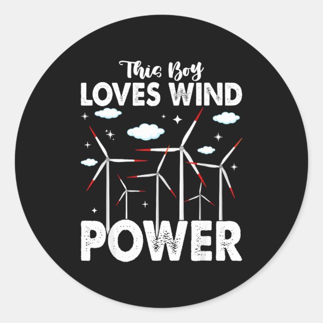 Pegatina Redonda This Boy Loves Wind Wer, Windmill Turbine Technici (Anverso)